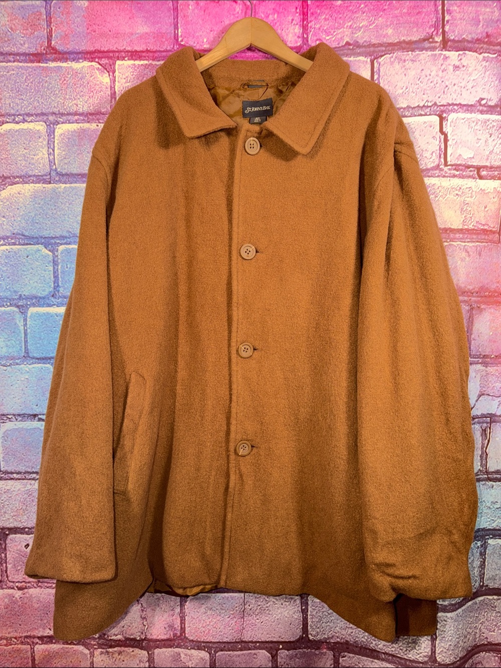 St Johns Bay Wool Blend Jacket Men’s 4XLT Brown Button Front Big Tall Coat